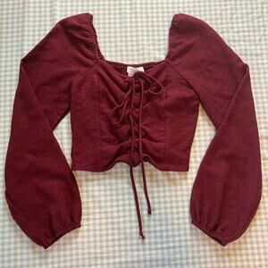 Red lace up crop top with balloon sleeves boho chic hippie indie fairy cottage